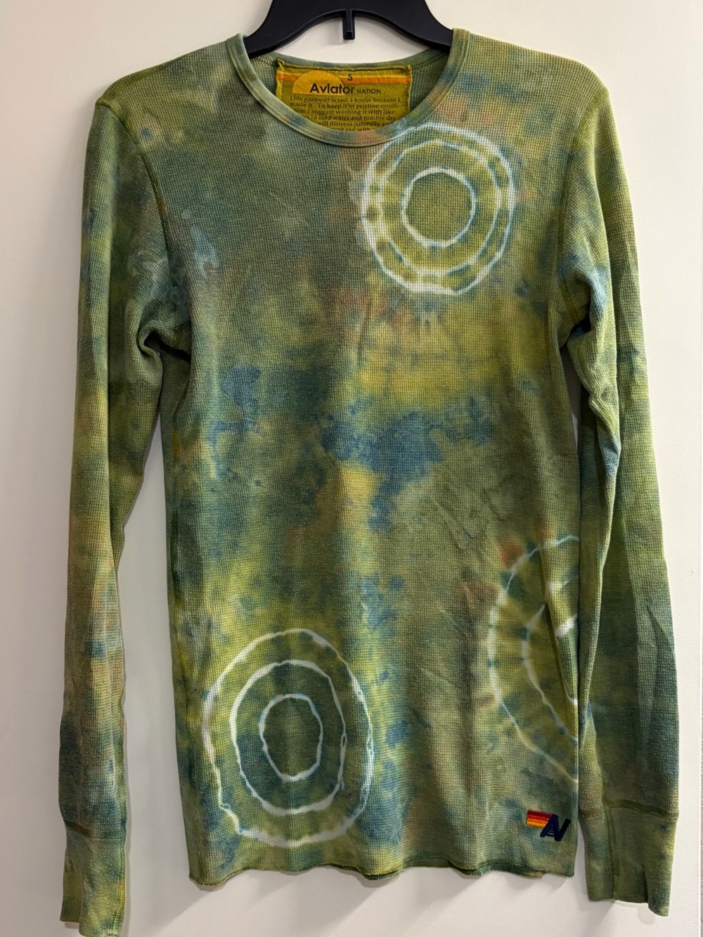 Aviator Nation Tie Dye Waffle Knit Thermal Long Sleeve Top (S)